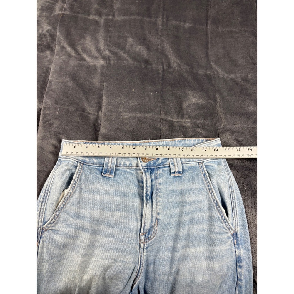 American Eagle Women 4 Regular Light Wash High Rise Wide Leg Cargo Jeans Stretch - Picture 4 of 14